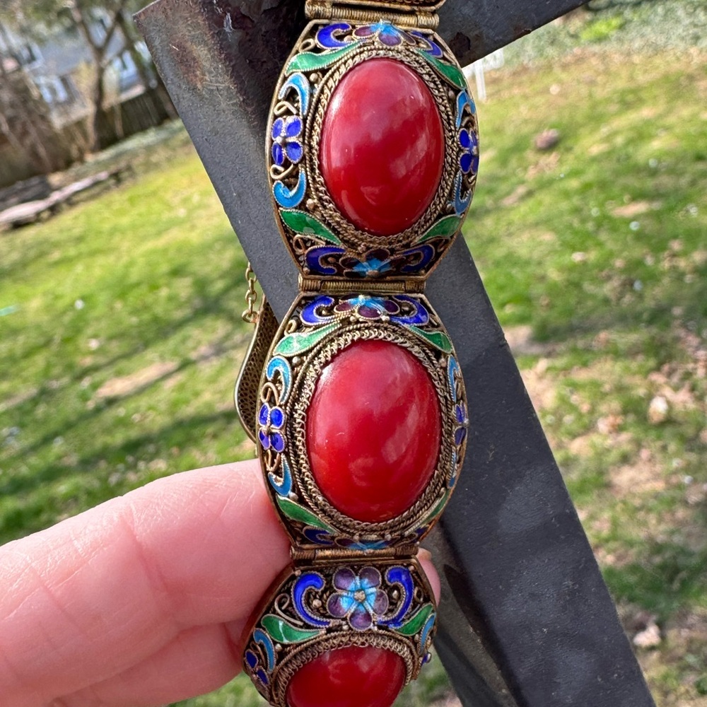 Early 19 century Chinese export piece. Filigree silver enamel and coral. - Picture 14 of 17
